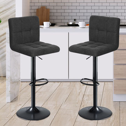 2x Kitchen Bar Stools Gas Lift Chairs 360Â° Swivel Steel Grey