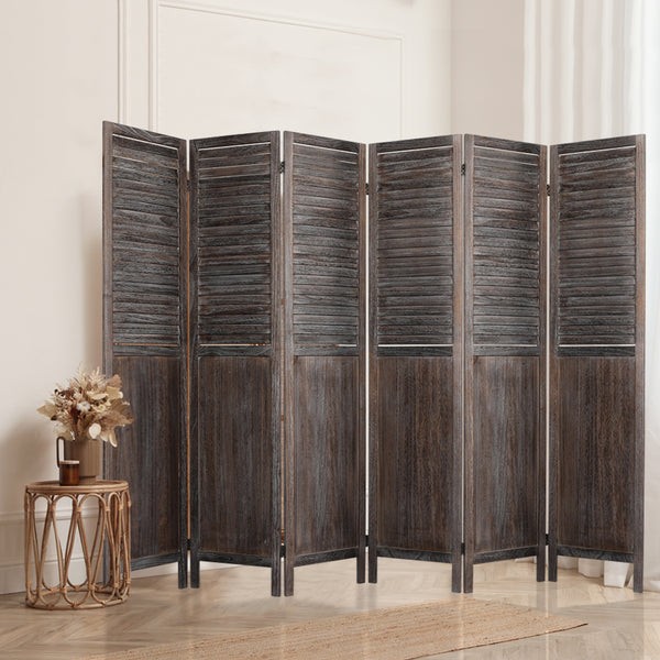  6 Panel Room Divider Folding Screen Privacy Dividers Stand Wood Brown