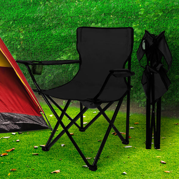 2Pcs Folding Camping Chairs-Black