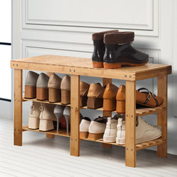 Bamboo Shoe Rack Stand Bench 3 TierOrganiser 88cm