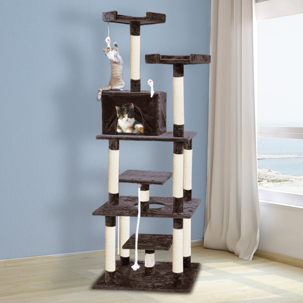 1.98M Cat Scratching Post Tree Dark Brown