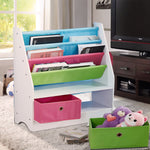 kids Wooden Bookshelf Toy Organiser Storage Bin Rack