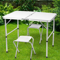 Outdoor Foldable Camping Table Chair Set-Silver