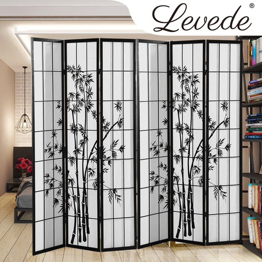 6 Panel Free Standing Foldable  Room Divider Privacy Screen Bamboo Print