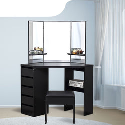 Dressing Table Stool Mirror Jewellery Organiser Makeup Cabinet 5 Drawers