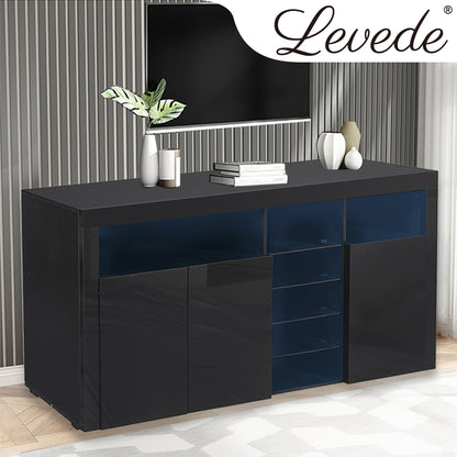 Buffet Sideboard Cabinet Storage Modern High Gloss Cupboard Black
