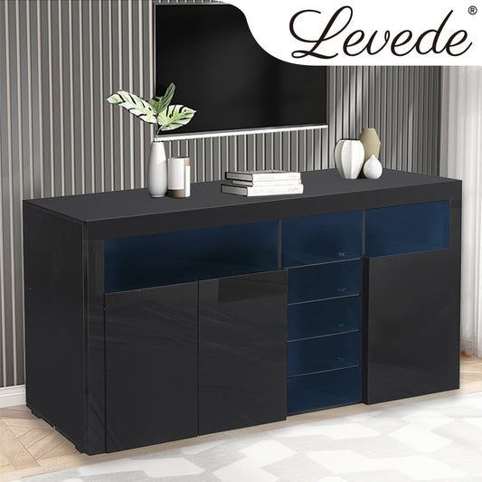 Buffet Sideboard Cabinet Storage Modern High Gloss Cupboard Black