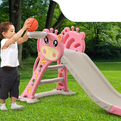 BoPeep Kids Slide Outdoor Basketball Ring Activity Center Toddlers Play Set Pink