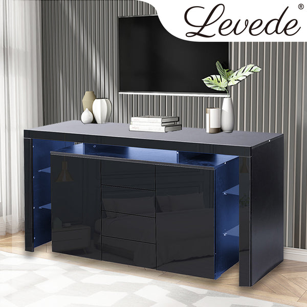  Buffet Sideboard Cabinet Storage Modern High Gloss Cupboard Drawers Black 192cm