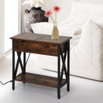 Side End Table Bedside Tables Wood Nightstand Storage Cabinet -Brown