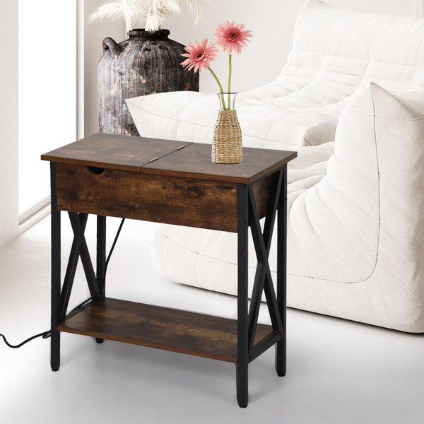  Side End Table Bedside Tables Wood Nightstand Storage Cabinet -Brown