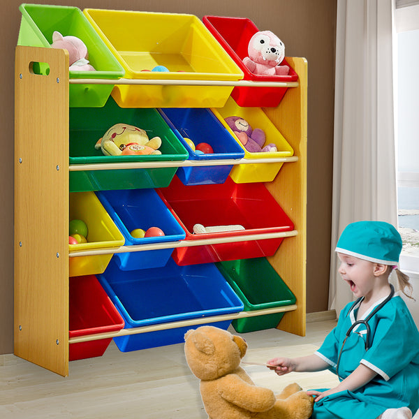 12Bins Kids Toy Box Bookshelf Organiser Display Shelf Storage Rack Drawer