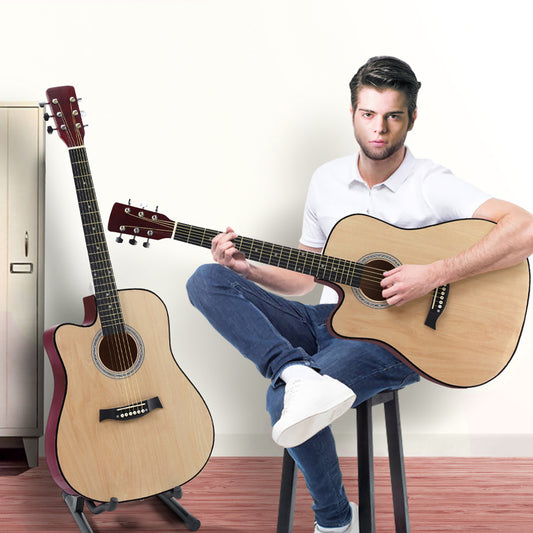 Sleek lacquer finish 41 Inch Wooden Folk Acoustic Guitar- Nature