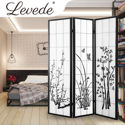 3 Panel Room Divider Privacy Screen Door Pine Wood Stand Fringe