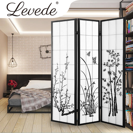 3 Panel Room Divider Privacy Screen Door Pine Wood Stand Fringe