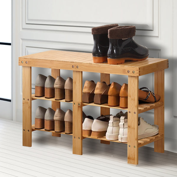  Bamboo Shoe Rack Stand Bench 3 TierOrganiser 81cm