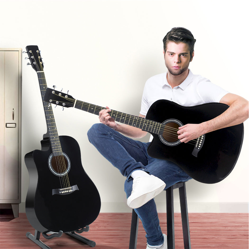Sleek lacquer finish 41 Inch Wooden Folk Acoustic Guitar-black