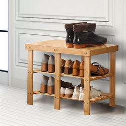 Bamboo Shoe Rack Stand Bench 3 TierOrganiser 69.5cm