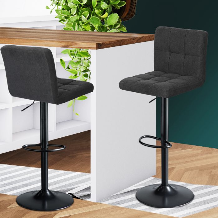 2x Kitchen Bar Stools Gas Lift Chairs 360Â° Swivel Steel Grey