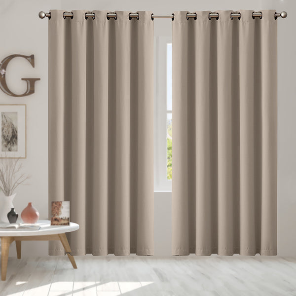  3 Layers Eyelet Blockout Curtains 180x230cm Beige