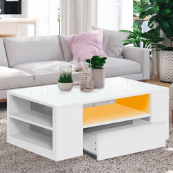 Stylish LED Lights High Gloss Storage Drawer Coffee Table White/Black