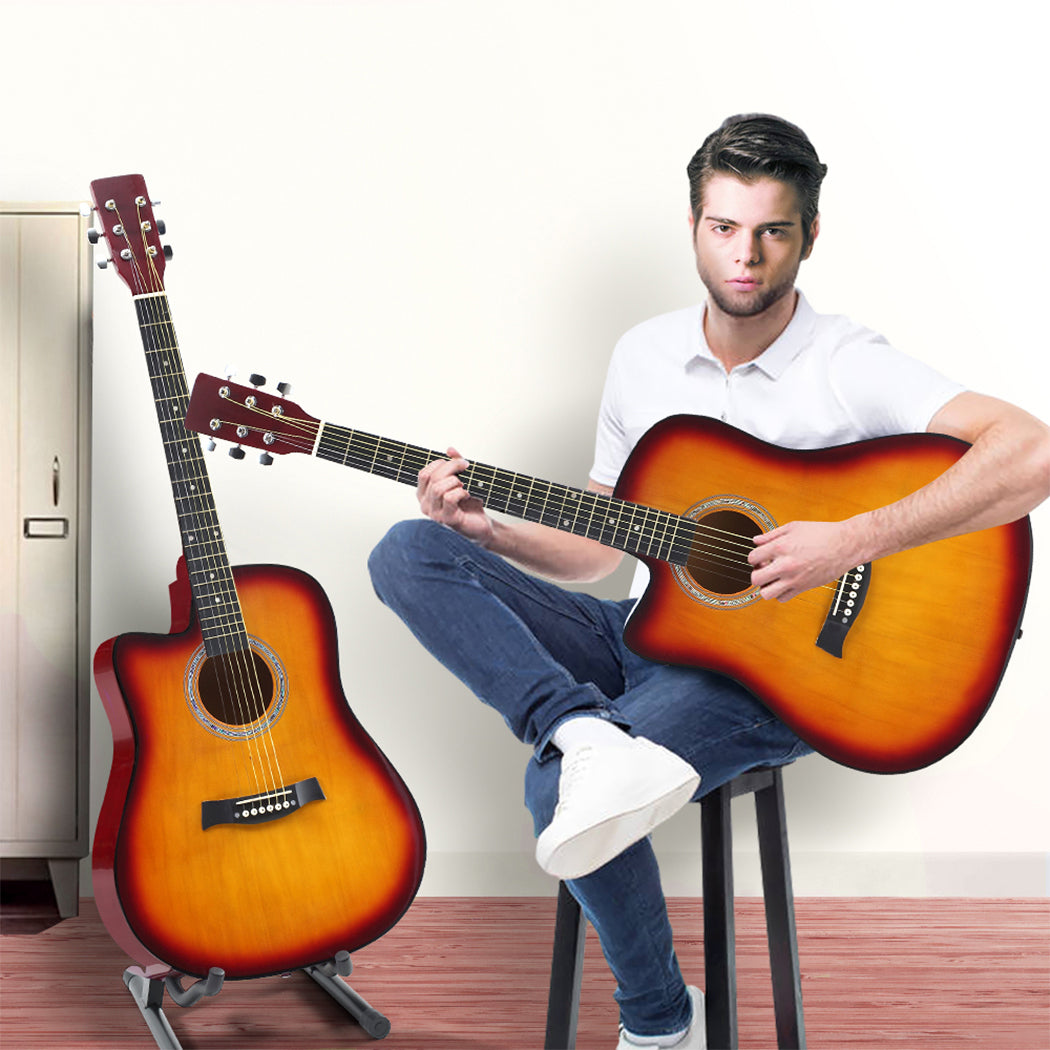 Sleek lacquer finish 41 Inch Wooden Folk Acoustic Guitar