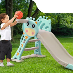 BoPeep Kids Slide Outdoor Basketball Ring Activity Center Toddlers PlaySet Green