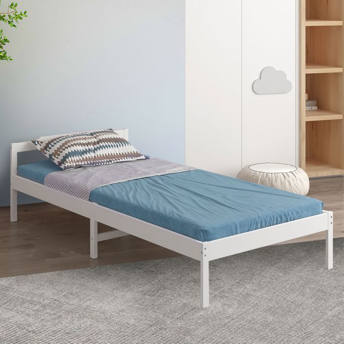 Solid Timber Pine Wood Bed Frame Single-White