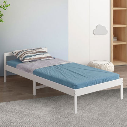 Solid Timber Pine Wood Bed Frame Single-White