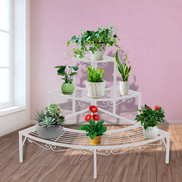  2x Plant Stand Outdoor Indoor Garden Metal 3 Tier Planter Corner Shelf