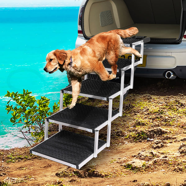  5 Steps Dog Ramp Adjustable Height Stair Car Dog Folding Portable Aluminium