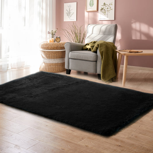 Designer Soft Shag Shaggy Floor Confetti Rug Carpet Home Decor 200x230cm Black