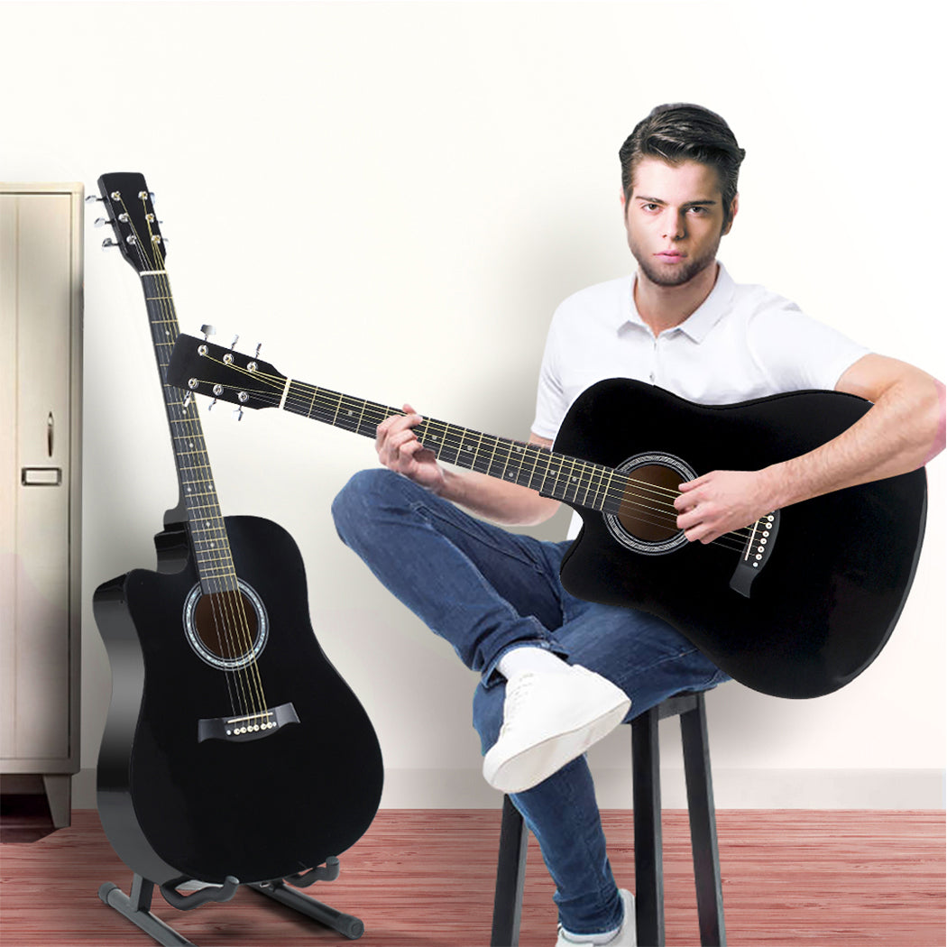 Solid Eco-Rosewood 38 Inch Wooden Folk Acoustic Guitar-Black
