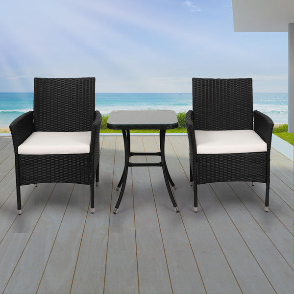  3 Pcs Outdoor Furniture Set Chair Table Patio Garden Rattan Seat Setting