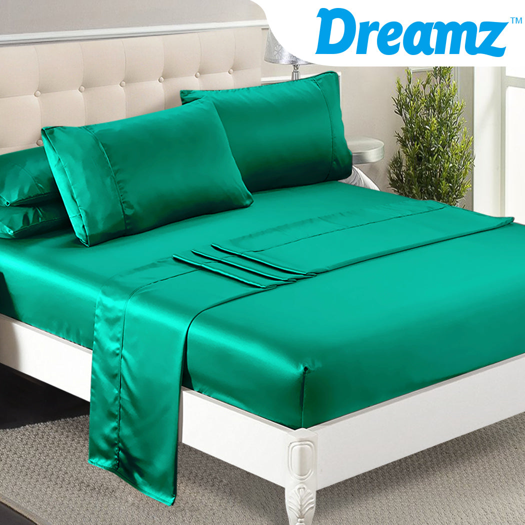 Ultra Soft Silky Satin Bed Sheet Set in Queen Size in Teal Colour