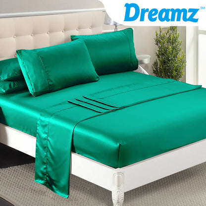 Ultra Soft Silky Satin Bed Sheet Set in Queen Size in Teal Colour