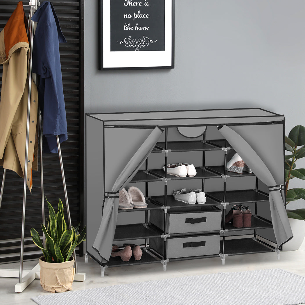 Shoe Rack DIY Portable Storage Cabinet Organiser Stackable Shelf Organizer Grey