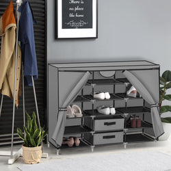 Shoe Rack DIY Portable Storage Cabinet Organiser Stackable Shelf Organizer Grey