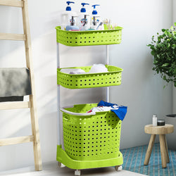 3 Tier Bathroom Laundry Clothes Baskets Bin Hamper Mobile Rack Removable Shelf
