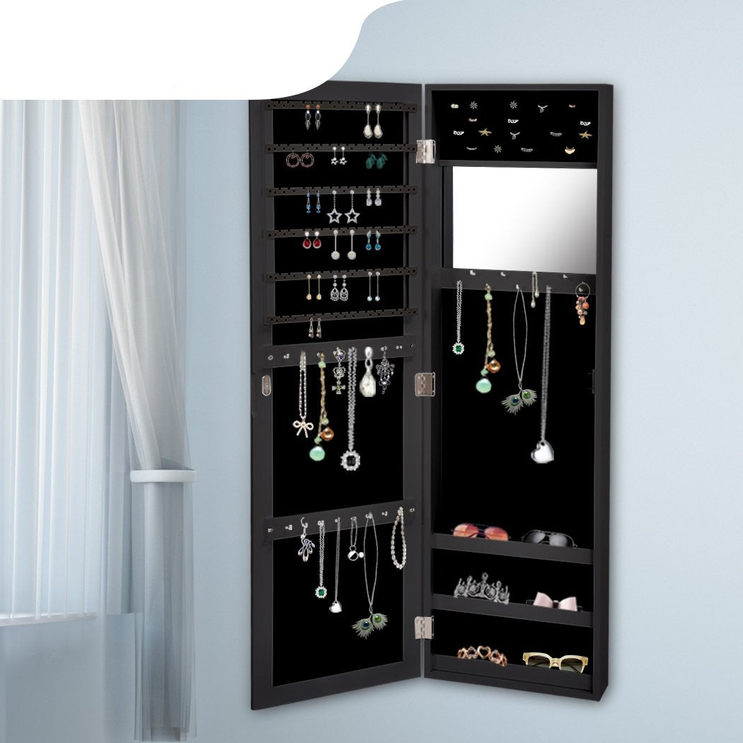 Mirror Jewellery Cabinet Makeup Storage Jewelry Organiser Box Tall Black