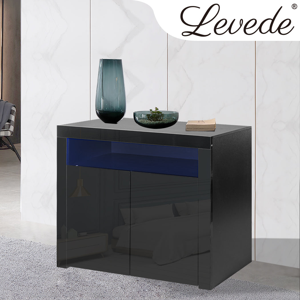 Buffet Sideboard Storage Cabinet Modern High Gloss Furniture LED Black