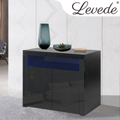 Buffet Sideboard Storage Cabinet Modern High Gloss Furniture LED Black