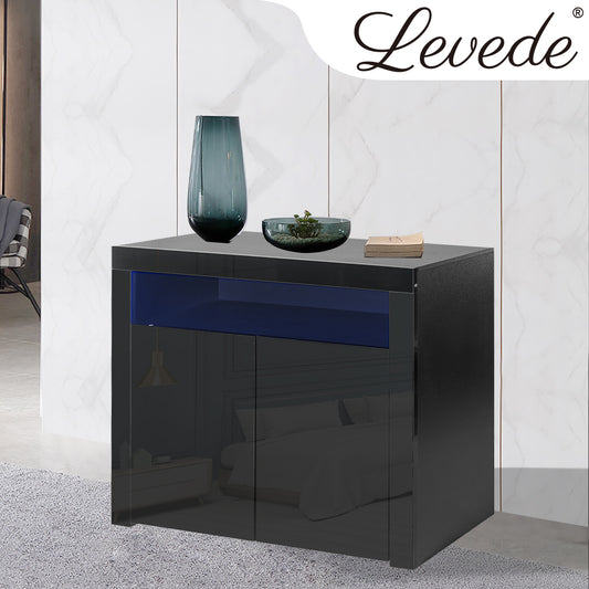 Buffet Sideboard Storage Cabinet Modern High Gloss Furniture LED Black