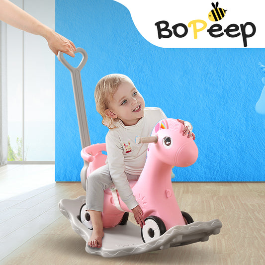 Kids 4-in-1 Rocking Horse Toddler Baby Horses Ride On Toy Rocker Pink