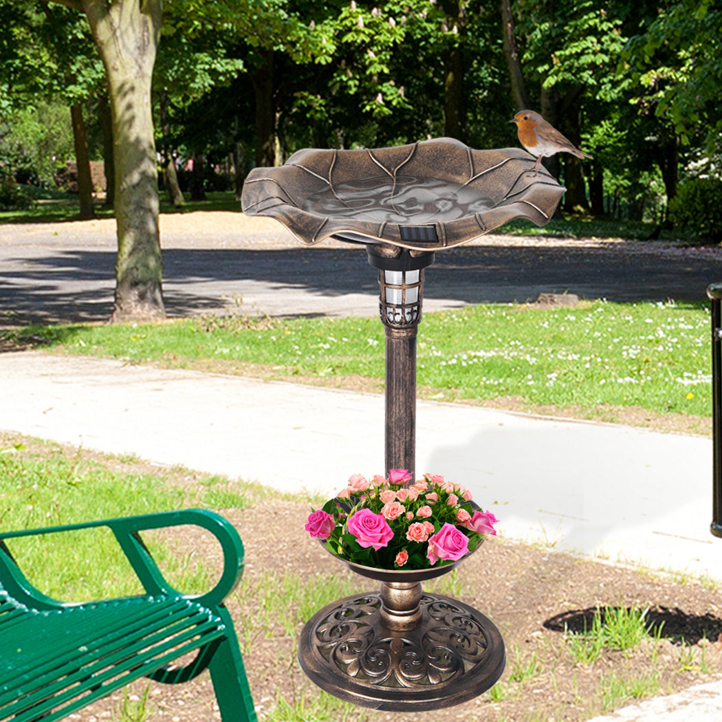 2PC beautiful Bird Bath Feeder Ornamental Solar Light- Bronze