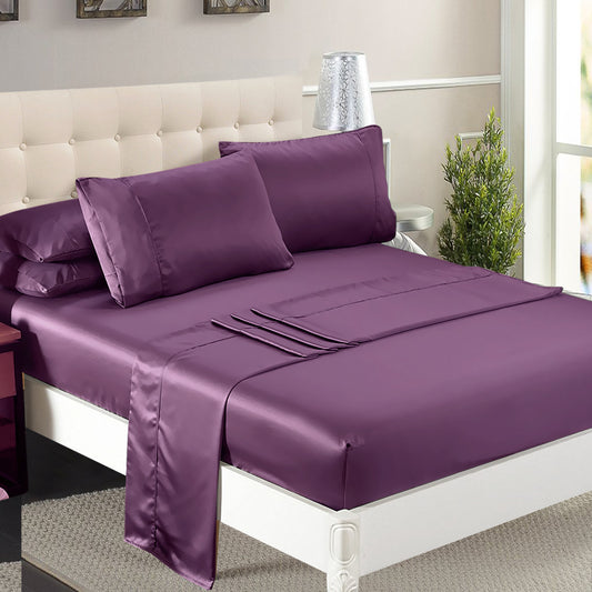 Ultra Soft Silky Satin Bed Sheet Set in Single Size in Purple Colour