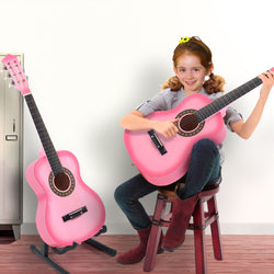 Solid Eco-Rosewood 34 Inch Wooden Folk Acoustic Guitar-Pink
