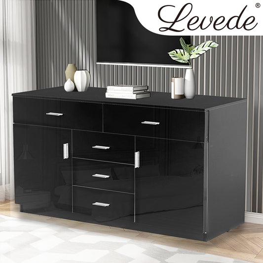 Buffet Sideboard Storage Cabinet Modern High Gloss Cupboard Drawers Black