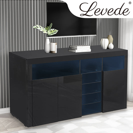 Buffet Sideboard Storage Modern High Gloss Cabinet Cupboard Black