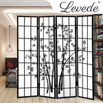 4 Panel Room Divider Screen Door Stand Privacy Fringe Wood Fold Bamboo